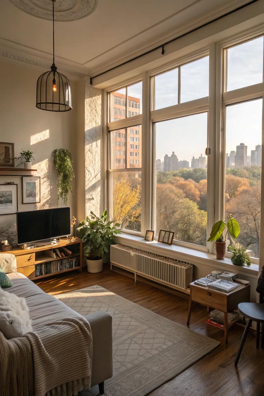 Sunlight renders a studio apartment more spacious.