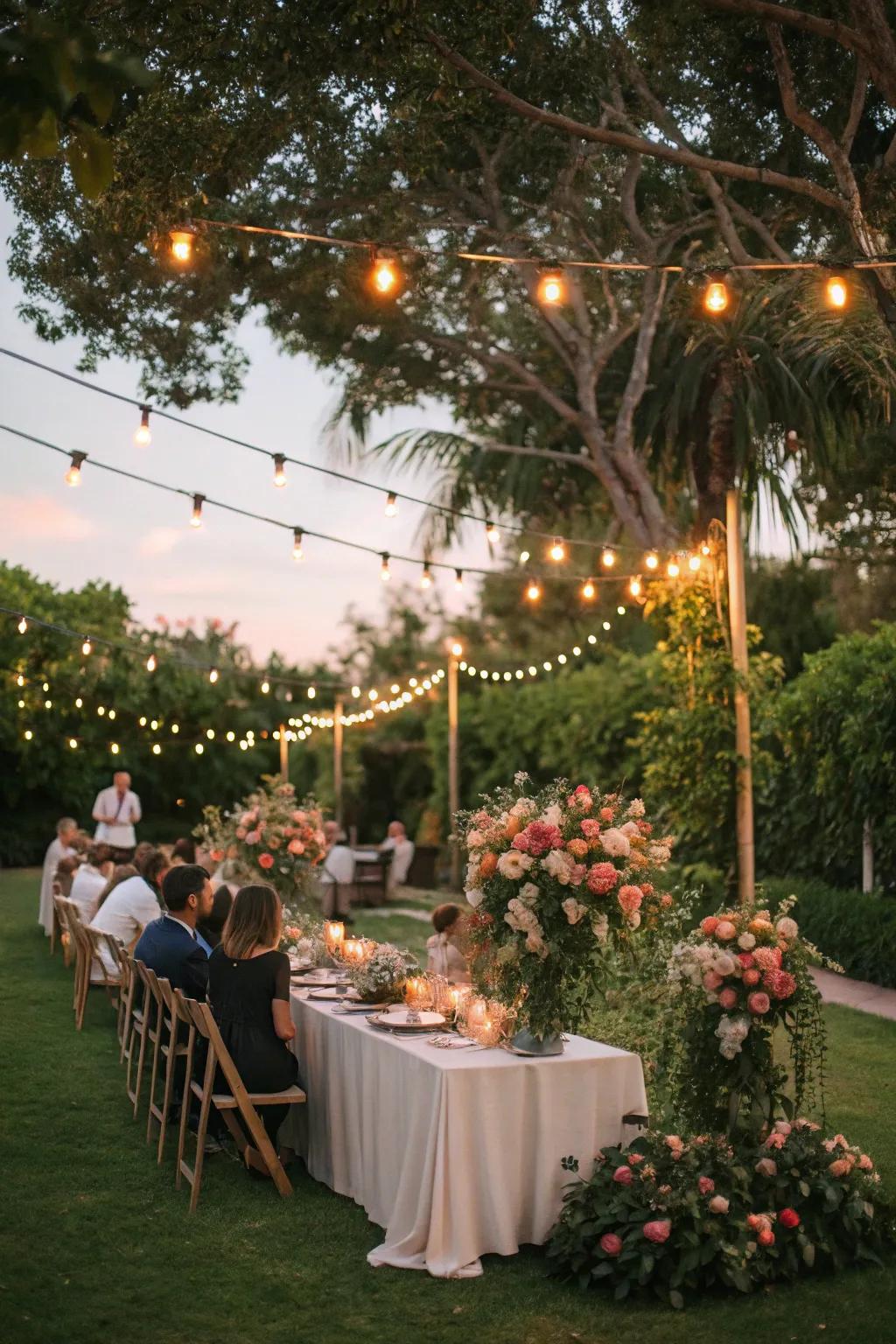 A garden get-together beneath the twilight brings an enchanting birthday celebration.