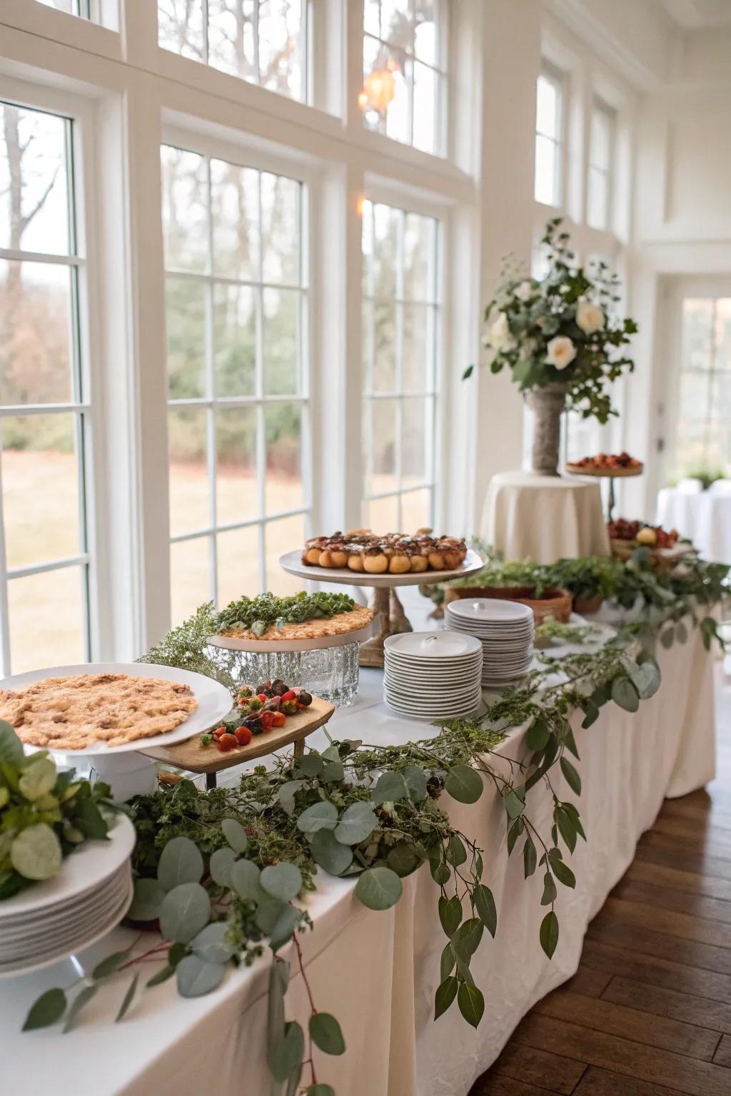 Greenery introduces a refreshing aspect to any buffet arrangement.