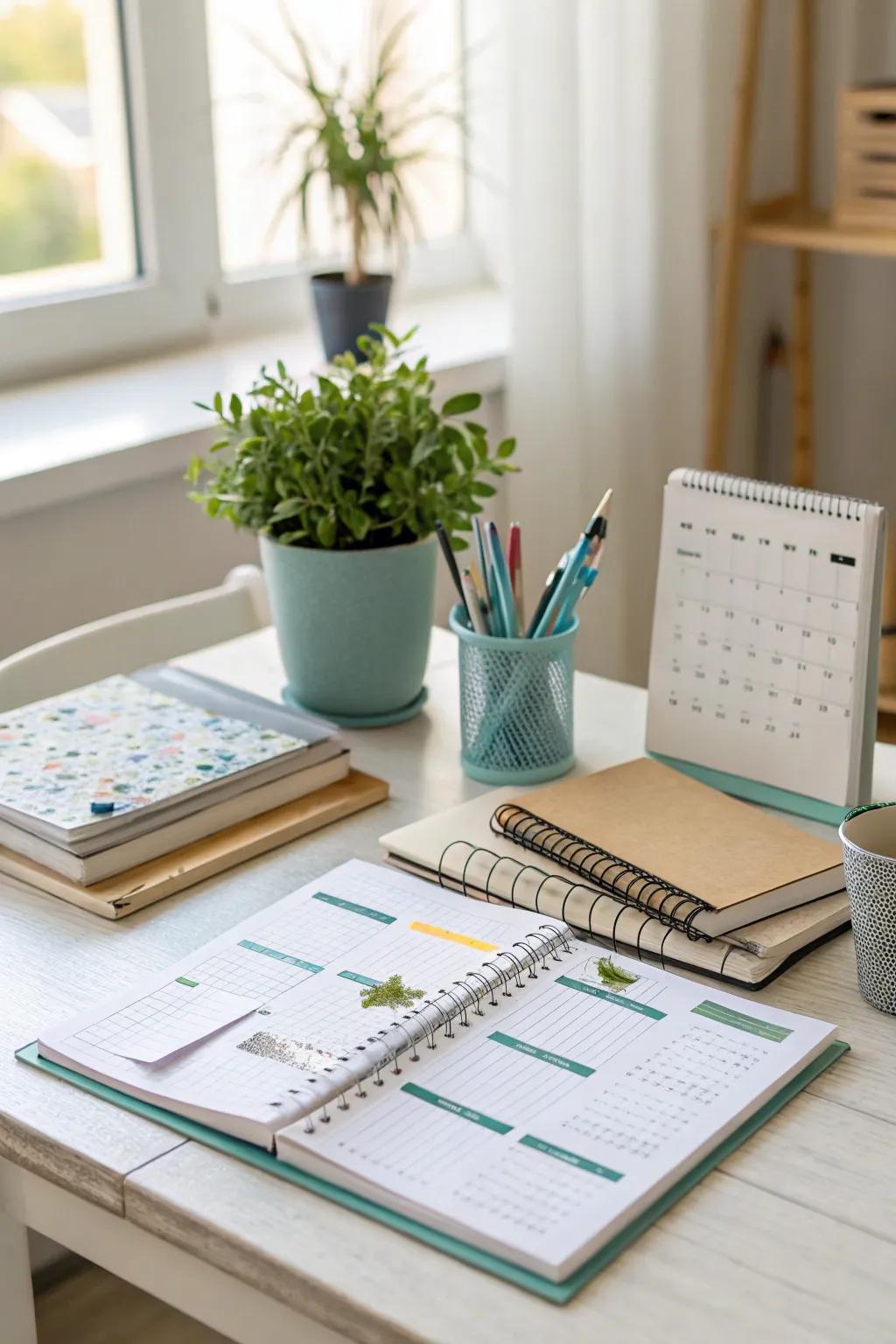 An organized workspace boosts concentration and efficiency.