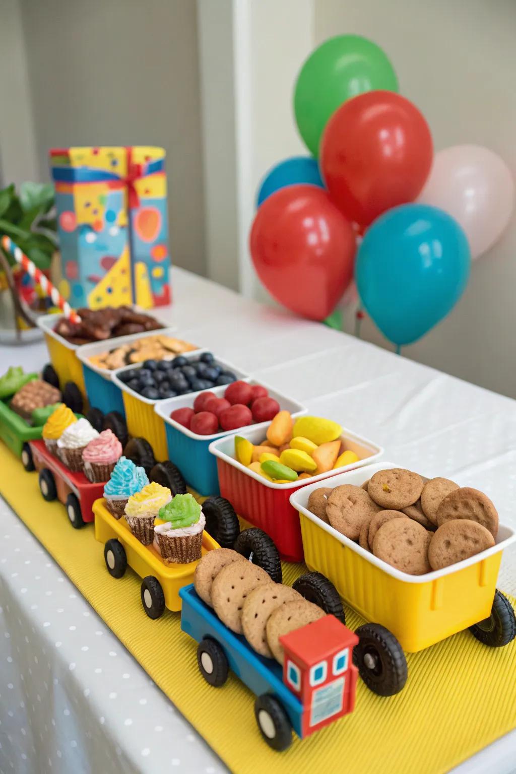 A snack locomotive brimming with delicious treats for attendees to relish.