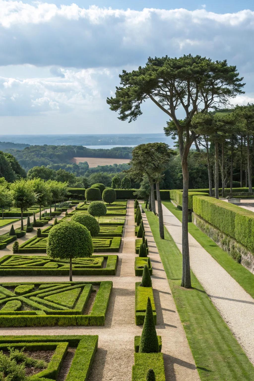 Achieve beauty using trees organized in conventional geometric designs.