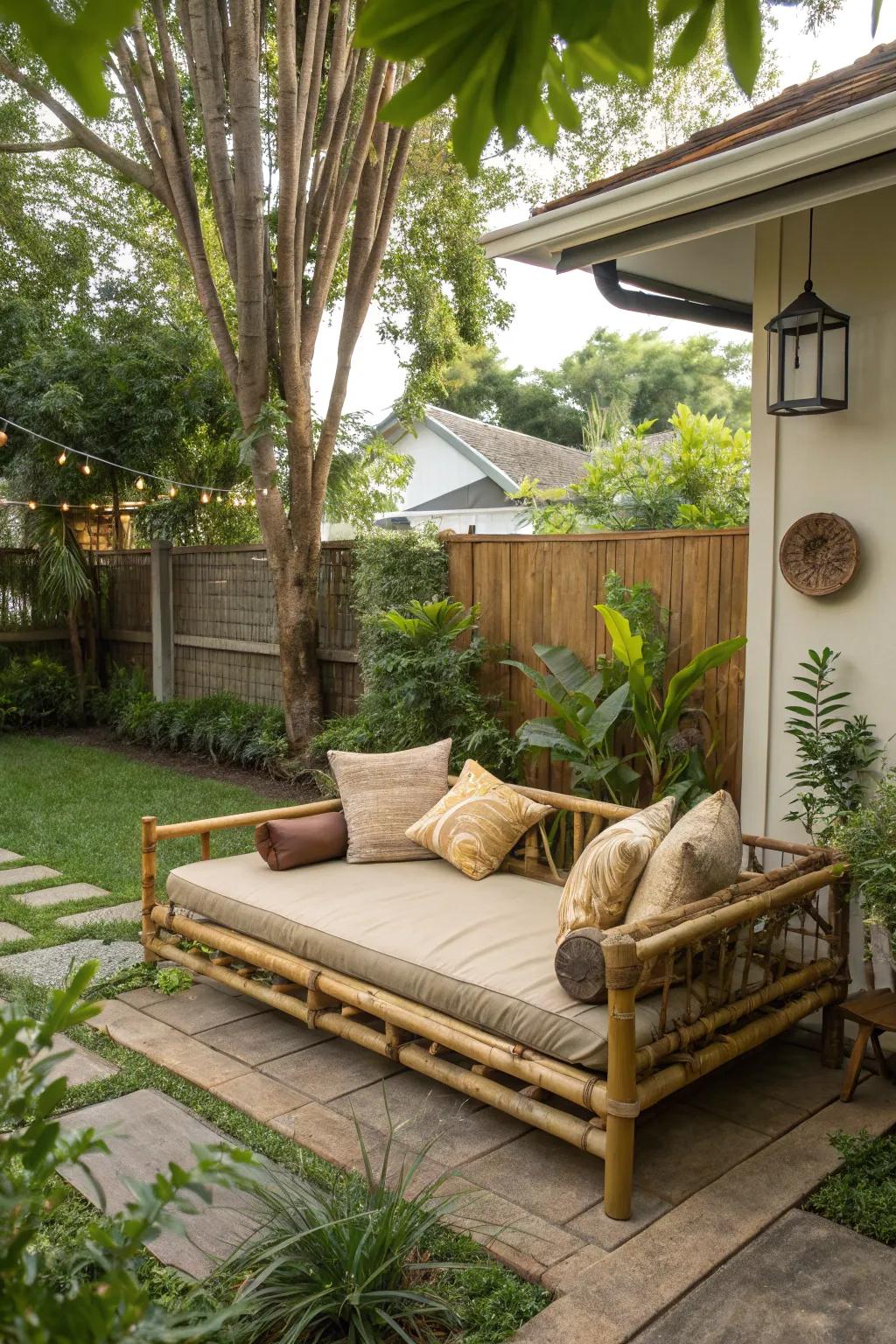 A bamboo daybed renders an impeccable location to unwind in your tropical refuge.