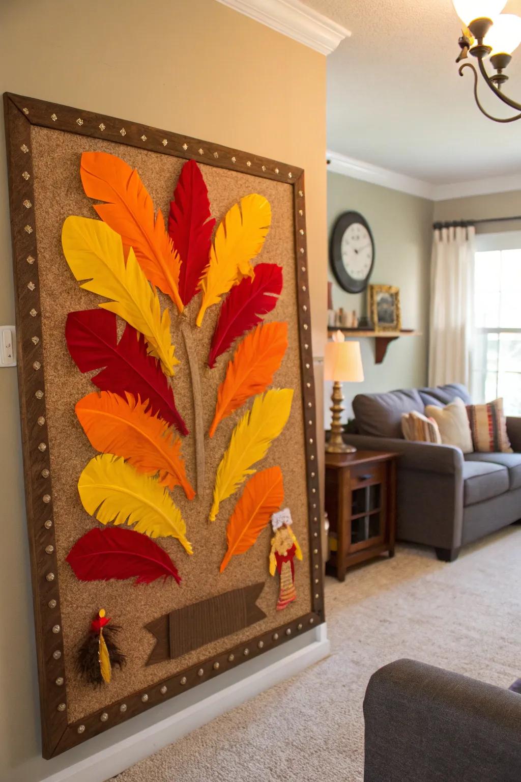 Vivid turkey tail feathers that brighten up any Thanksgiving decoration.