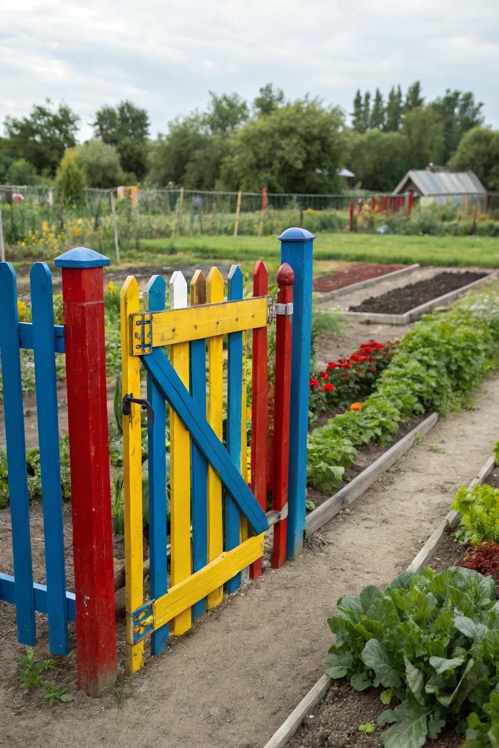 A playful colored entrance spreading happiness throughout the garden.