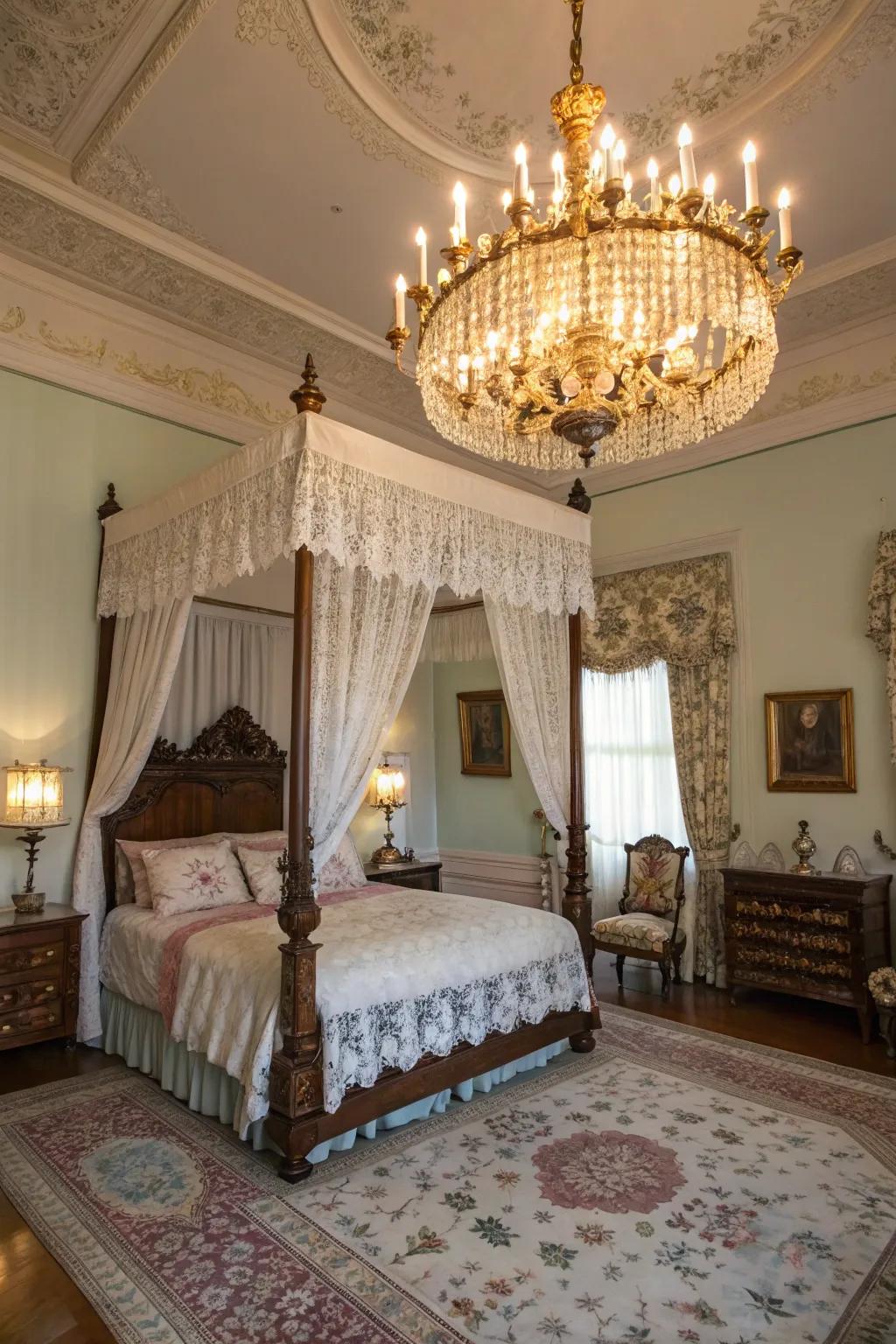 A stunning chandelier serves as the essence of Victorian grace.