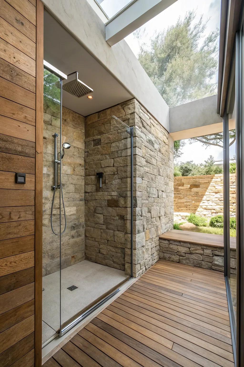 Natural materials deliver a calming, organic sensation to the bathroom.