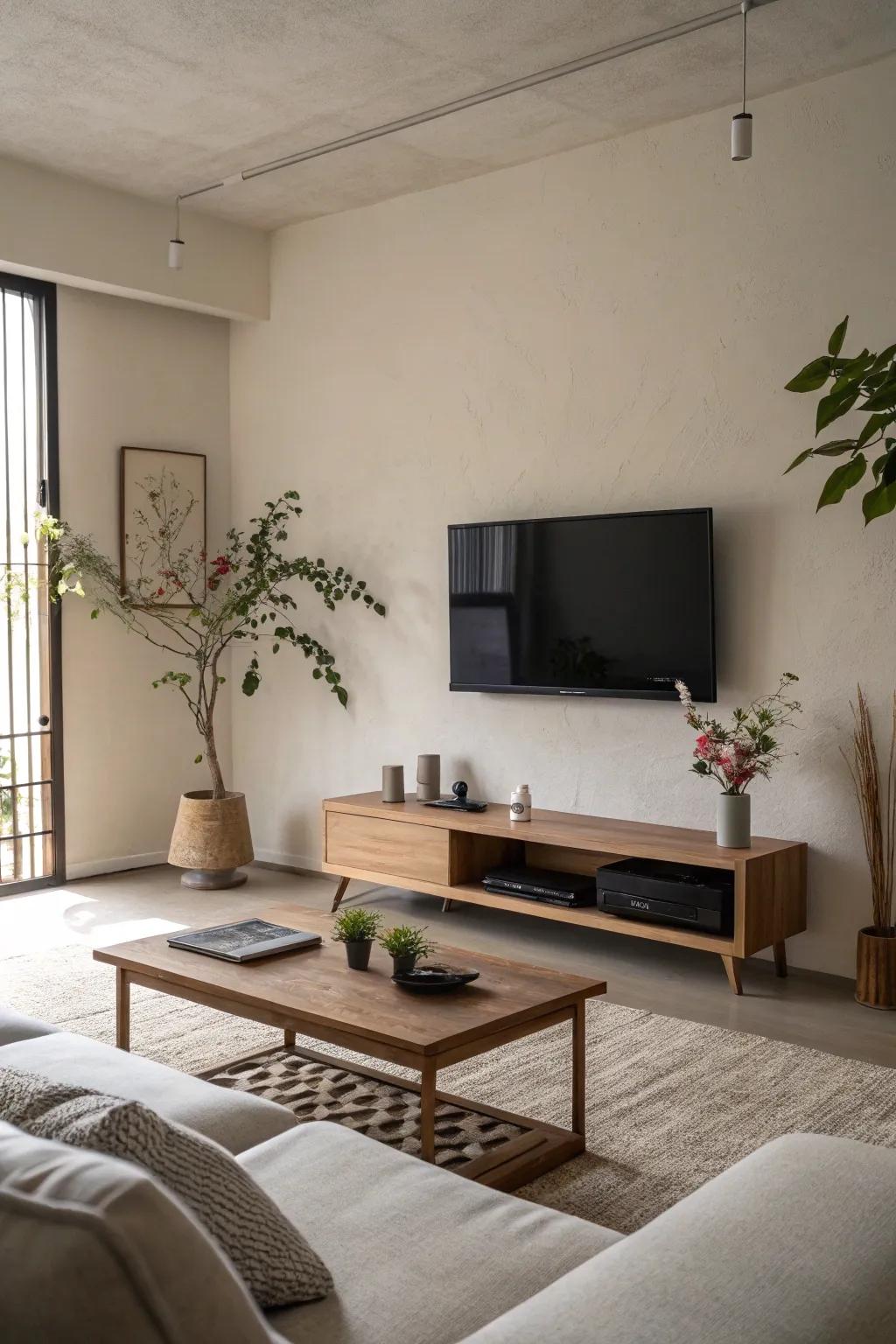 Opt for minimalism to achieve a refined and sophisticated TV display.
