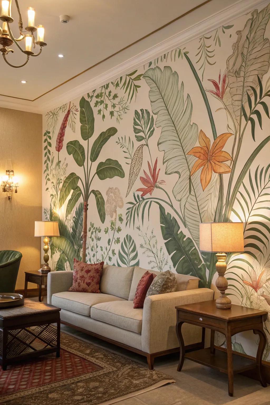 Celebrate nature indoors through an energetic herbal mural.