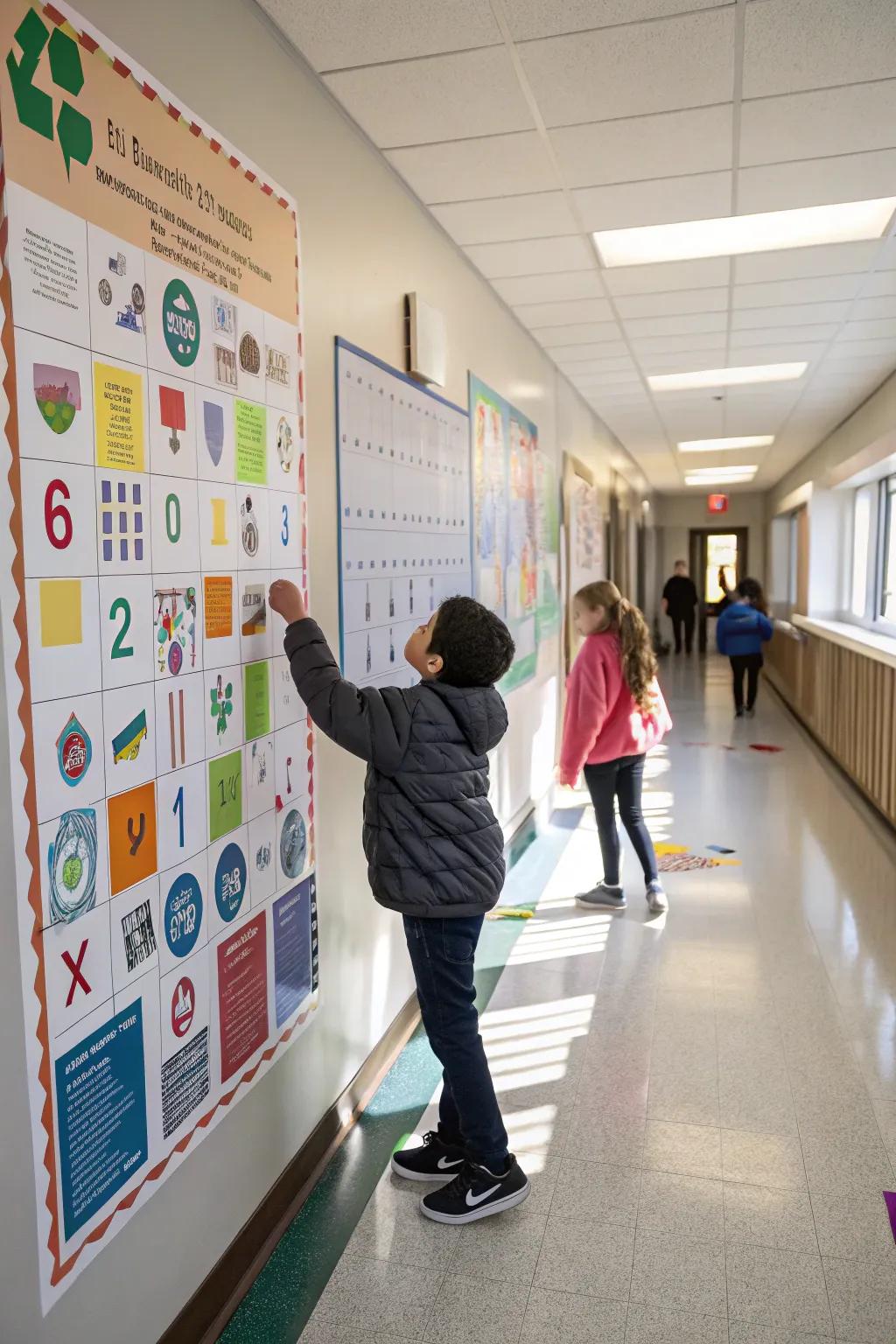 An interactive learning wall that welcomes students to engage and learn.