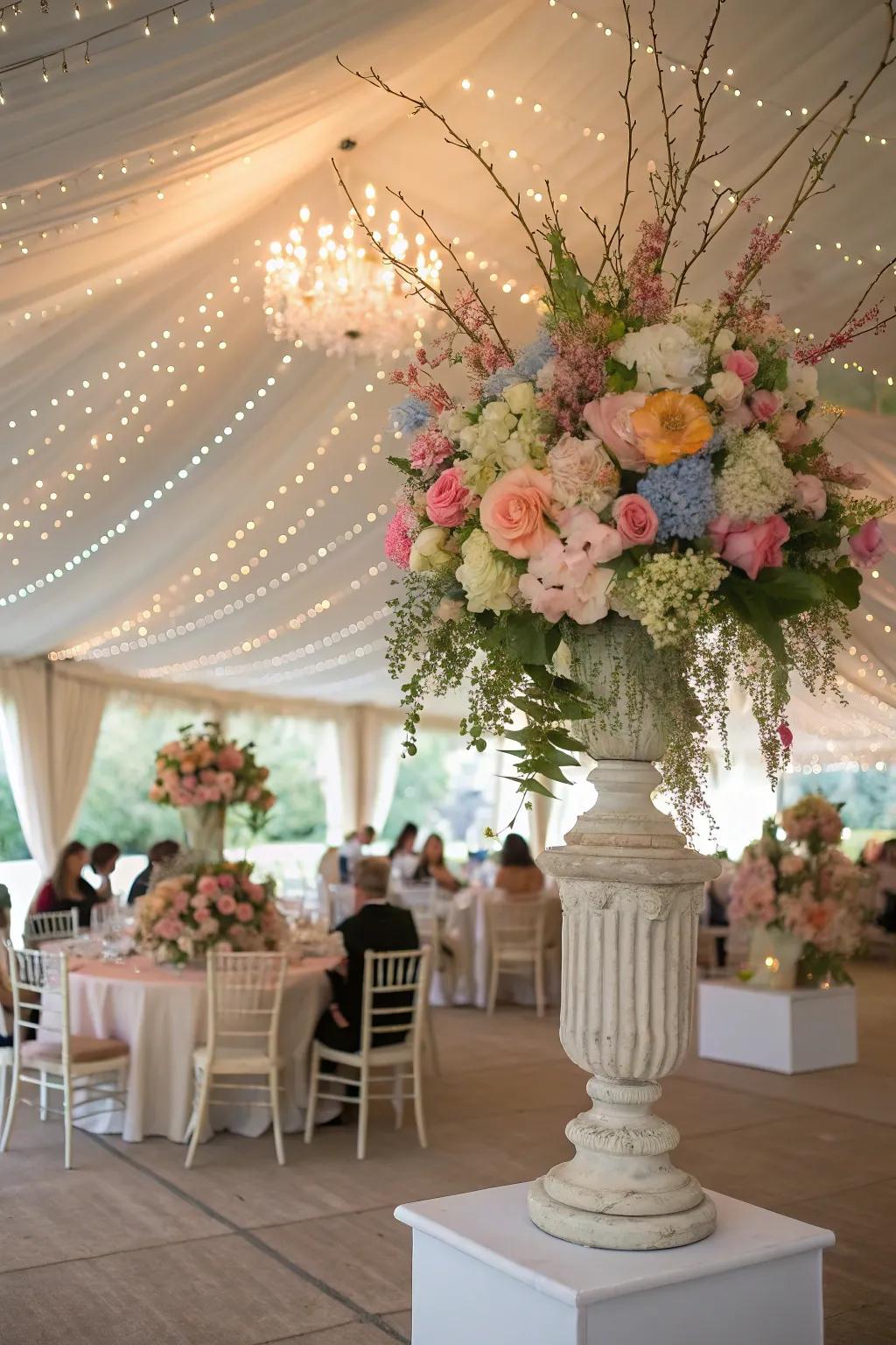Blossoms heighten the romantic essence of the wedding tent.