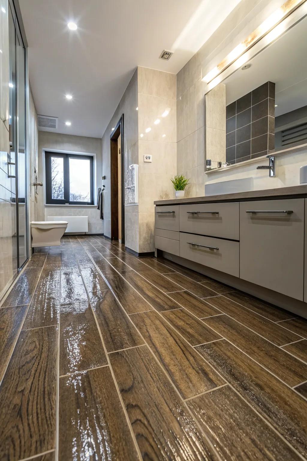 Resilient flooring strikes a balance between stylish appeal and affordable pricing for wet rooms.