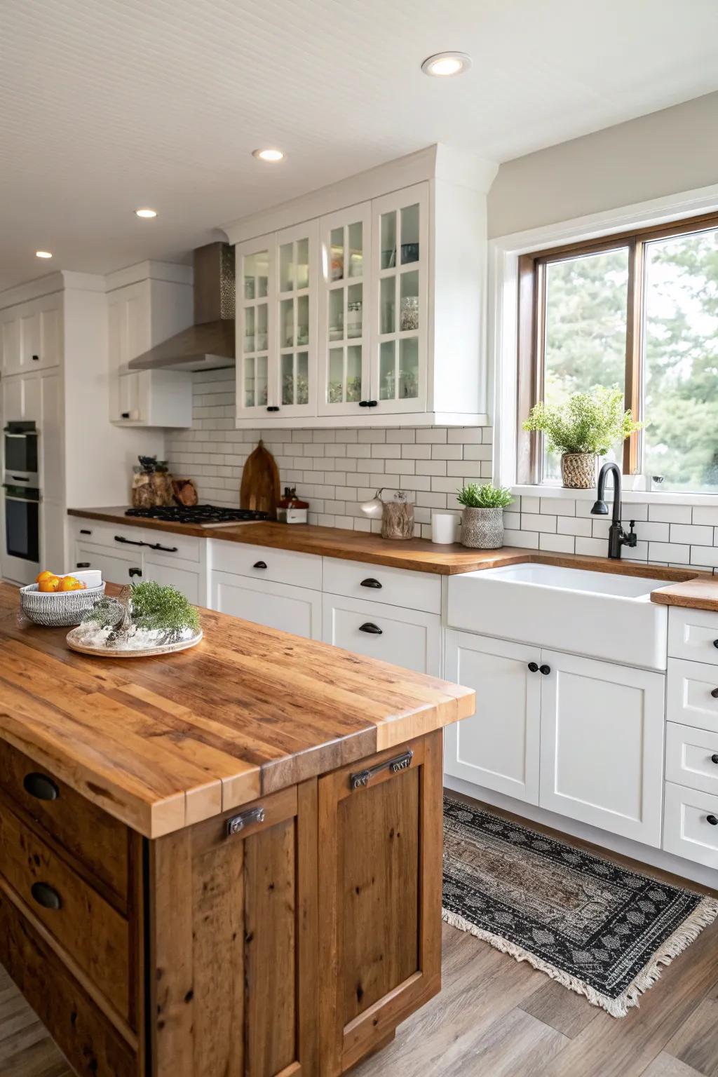 A harmonious synthesis of earthy and contemporary aspects within a kitchen.