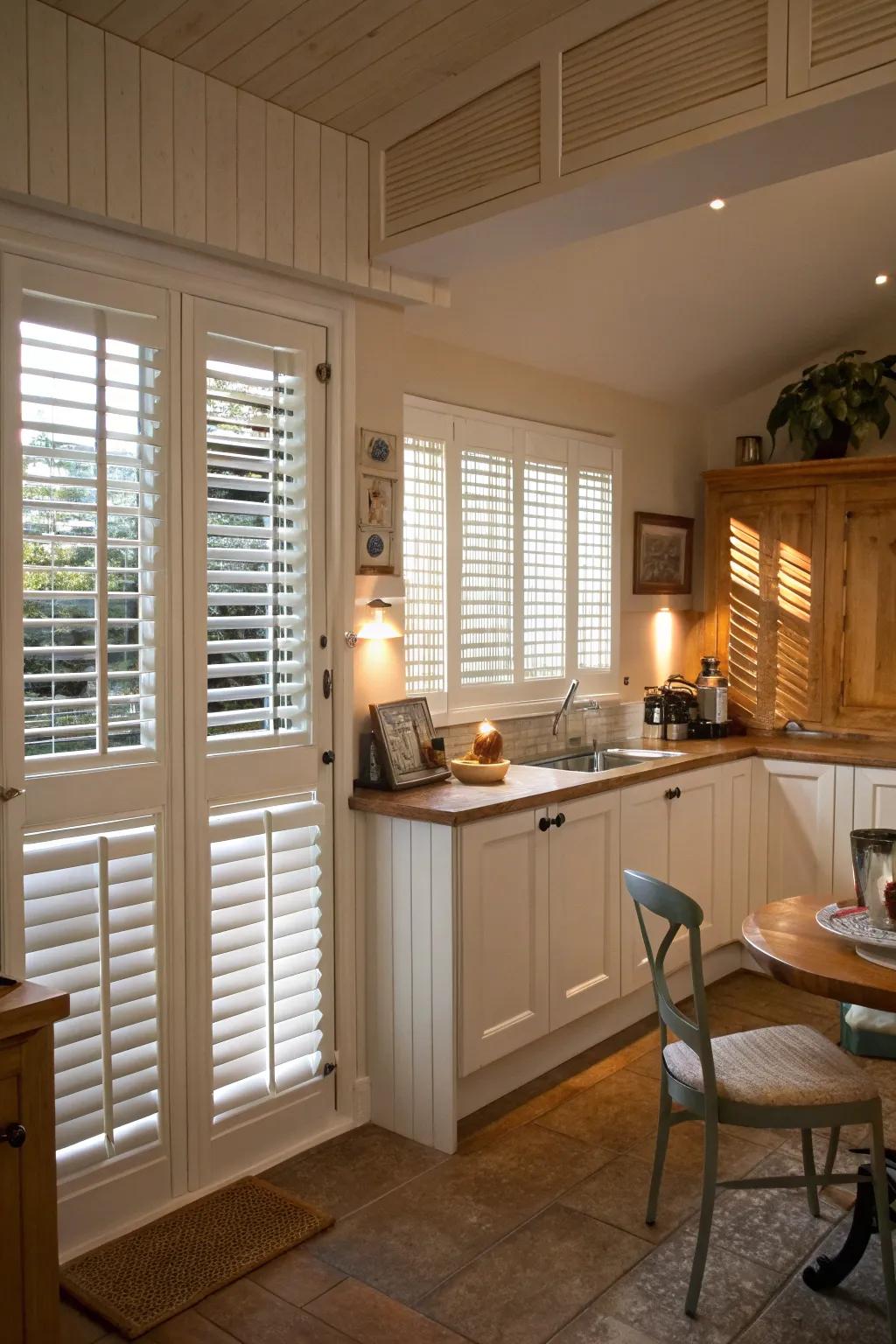 Interior shutters provide classic beauty and privacy.