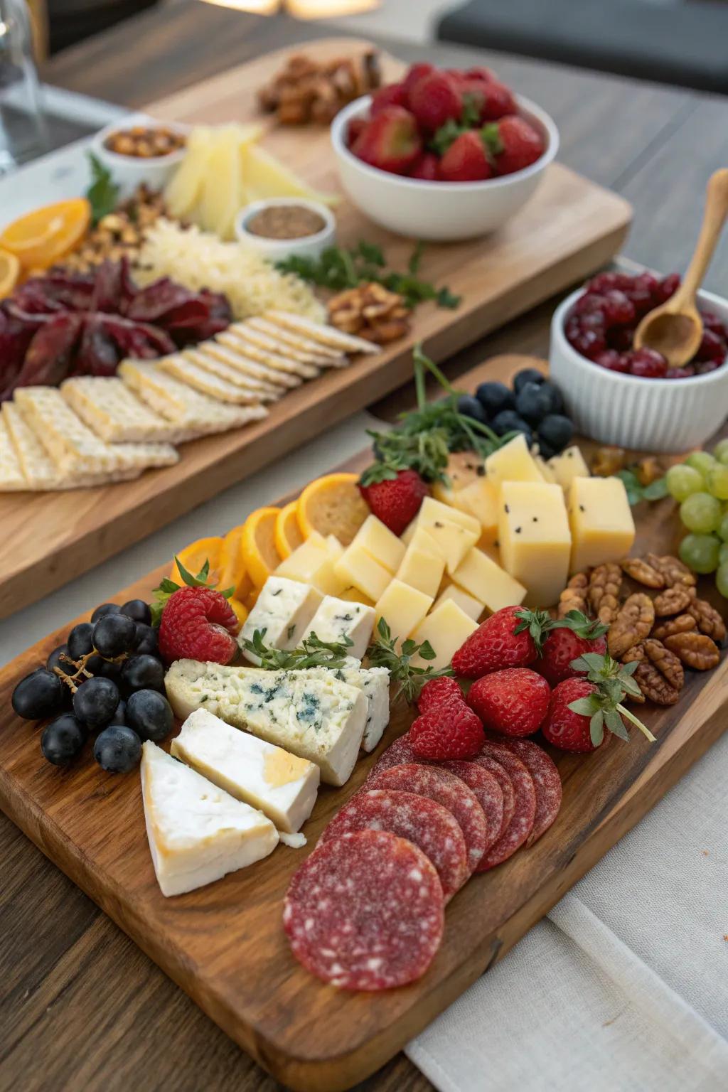 Present an appealing array on a timber board charcuterie platter.