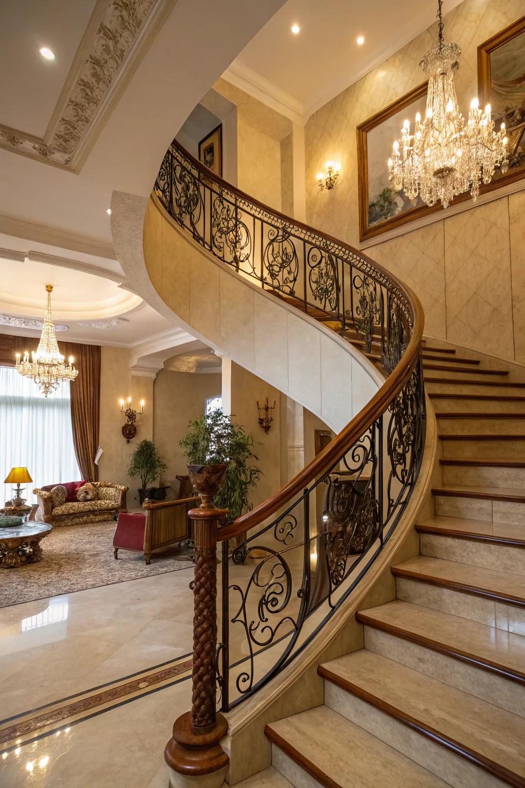 Alluring elegance: Art Deco wood railing.