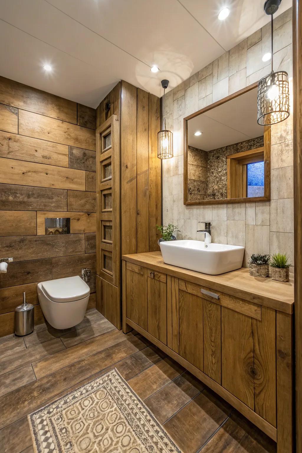 A bathroom featuring surfaced timber-style for a lasting surface.