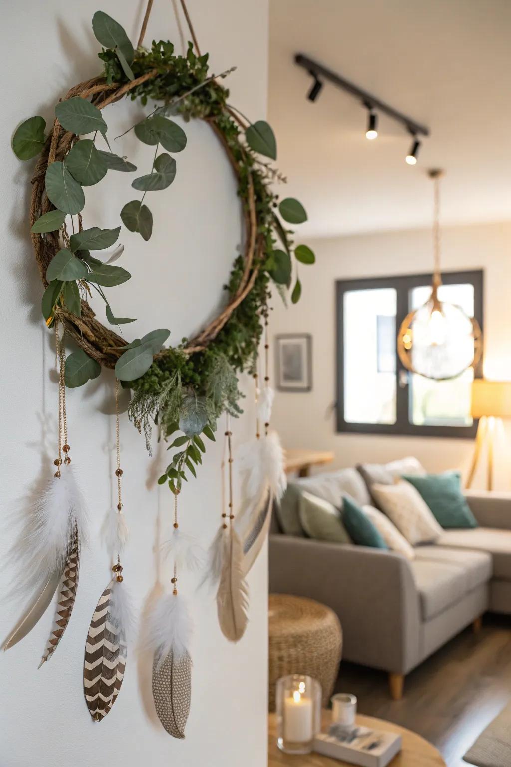 A wreath channeling a carefree spirit with its organic components.