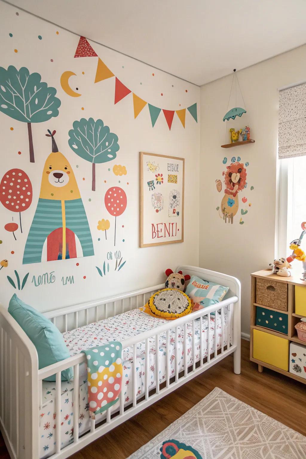 Wall stickers offer a playful touch that can evolve with your child’s interests.