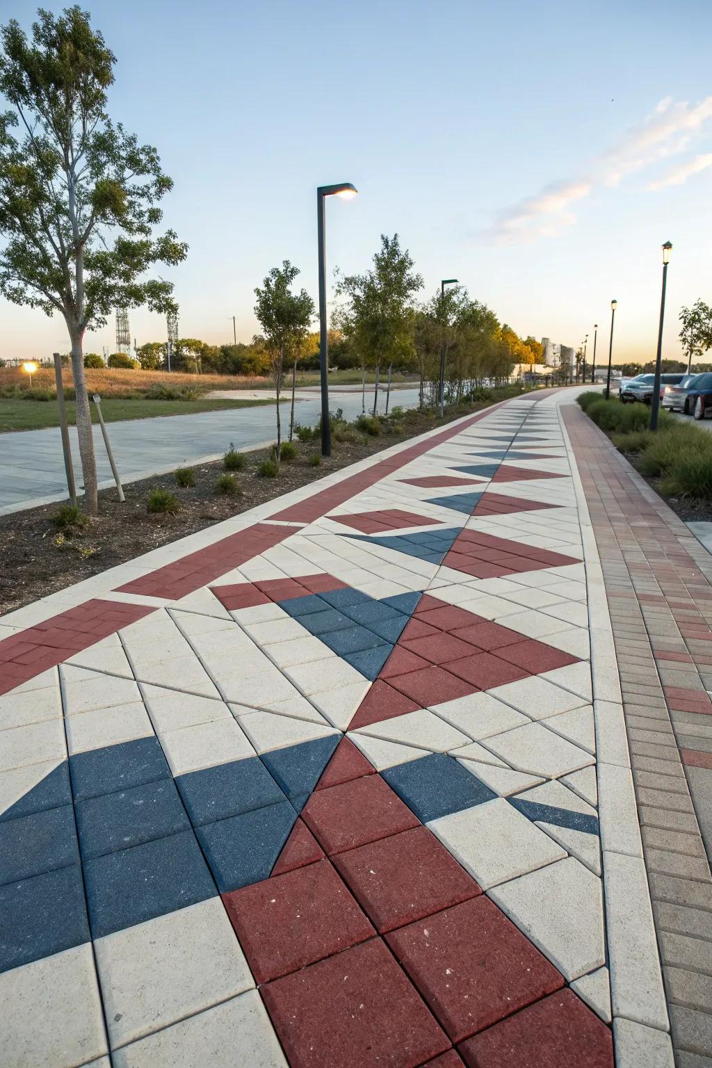 Contemporary elegance with a geometric paver layout.