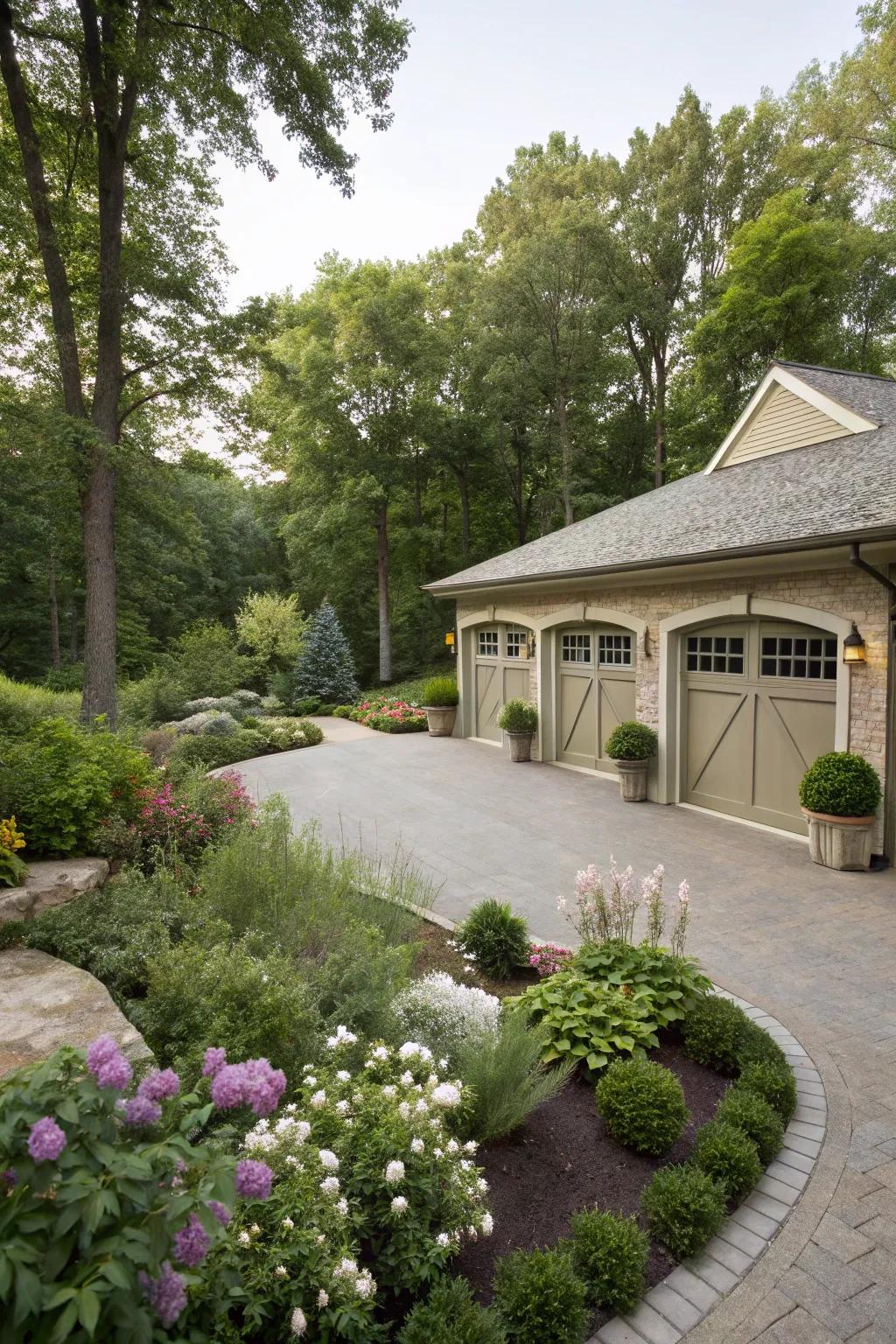 Integrate your garage flawlessly with rich landscaping.