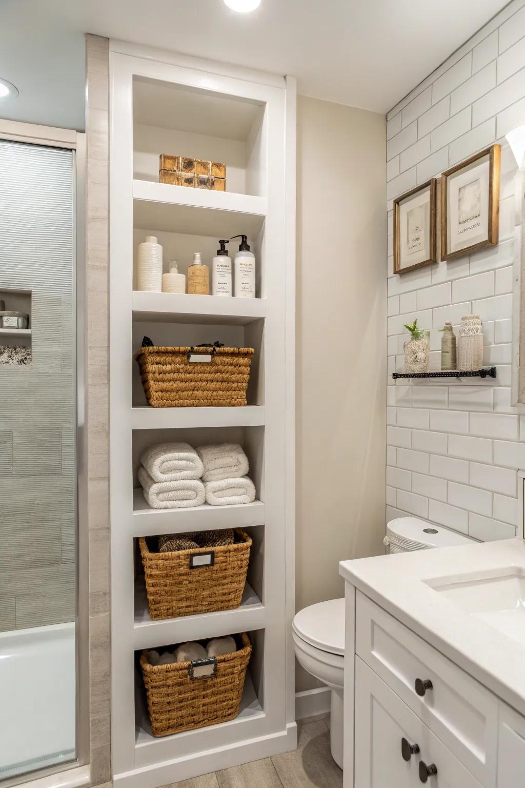 Wall spaces offer practical storage without cluttering the area.