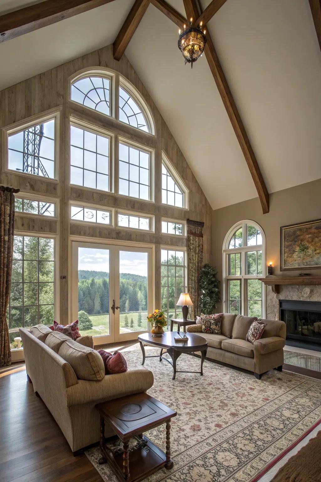 Arched ceilings generate an expansive and airy ambiance in this lounge.