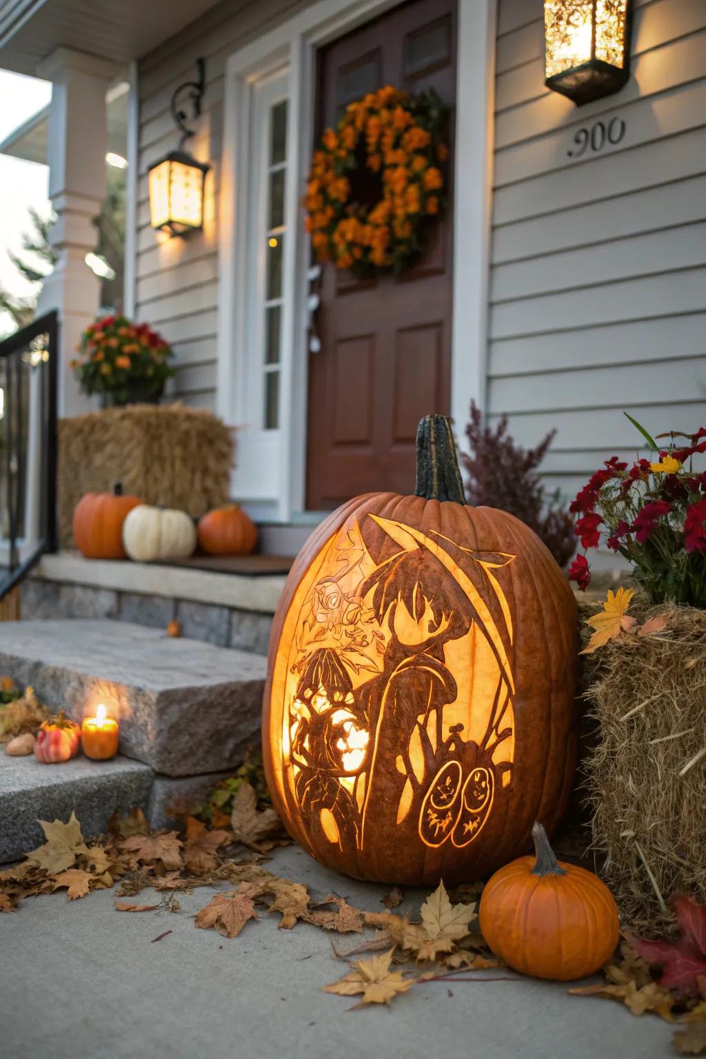 Brighten your area with anime-inspired pumpkin lanterns.