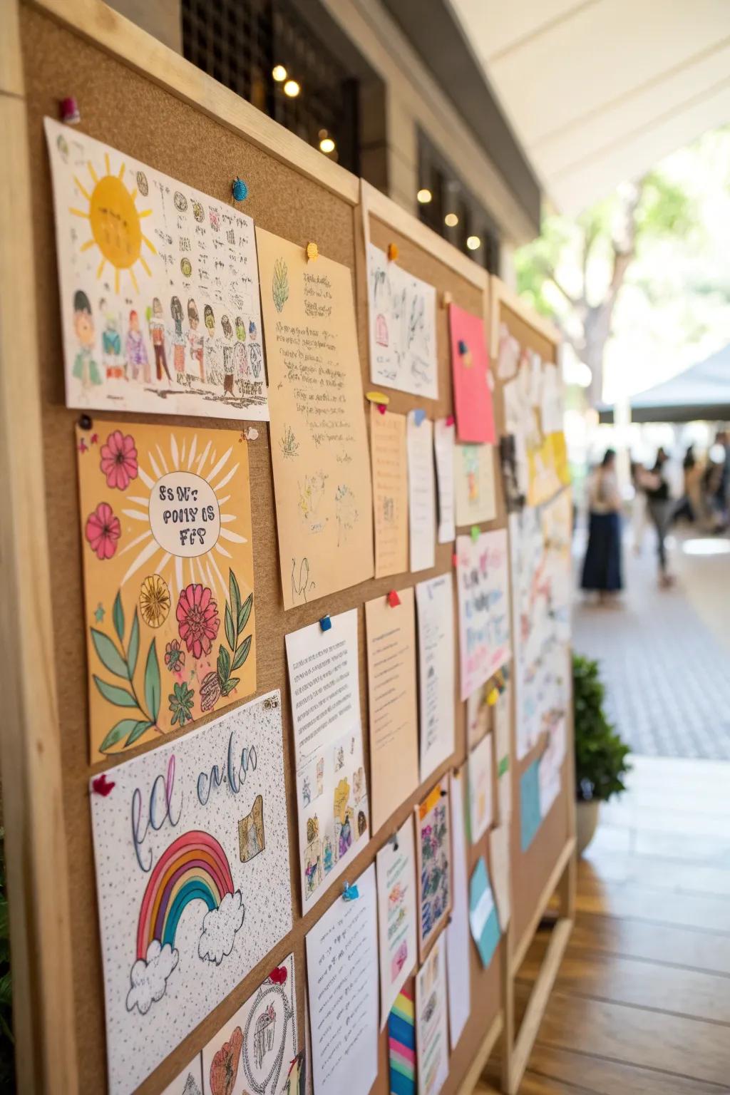 A display board featuring motivational art sayings.