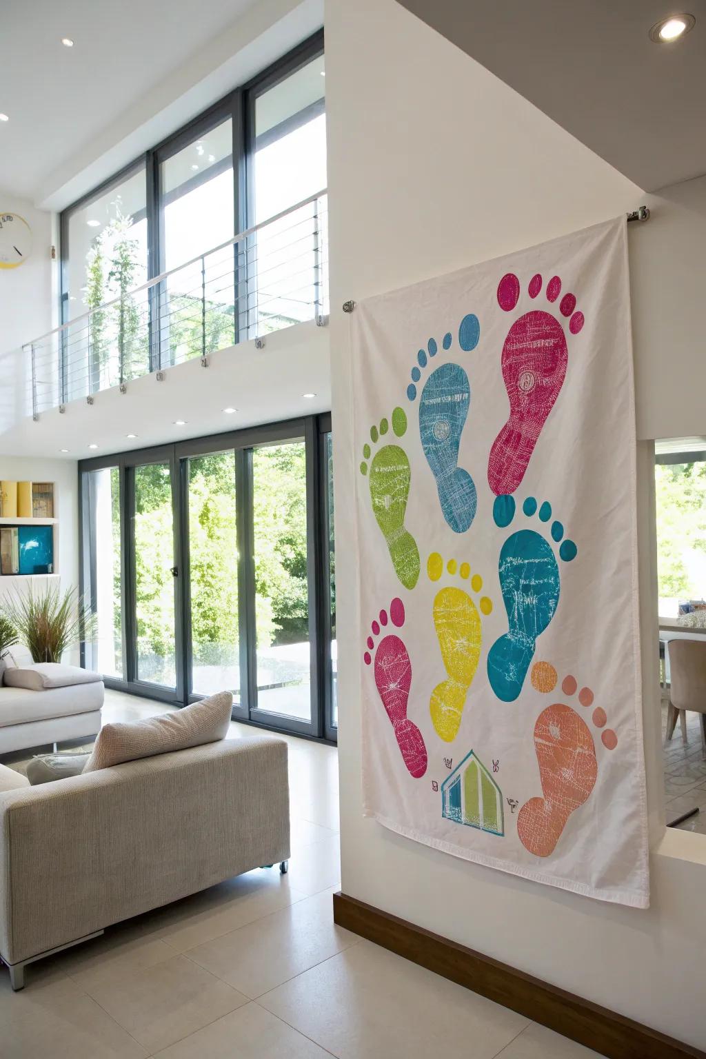 Radiant and cheerful footprint canvas art for grandma's abode.