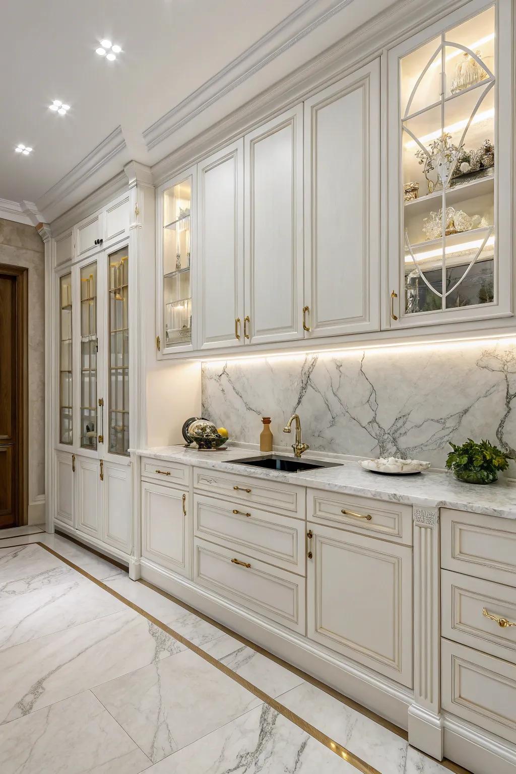 Granite backsplash imparts timeless elegance to the kitchen