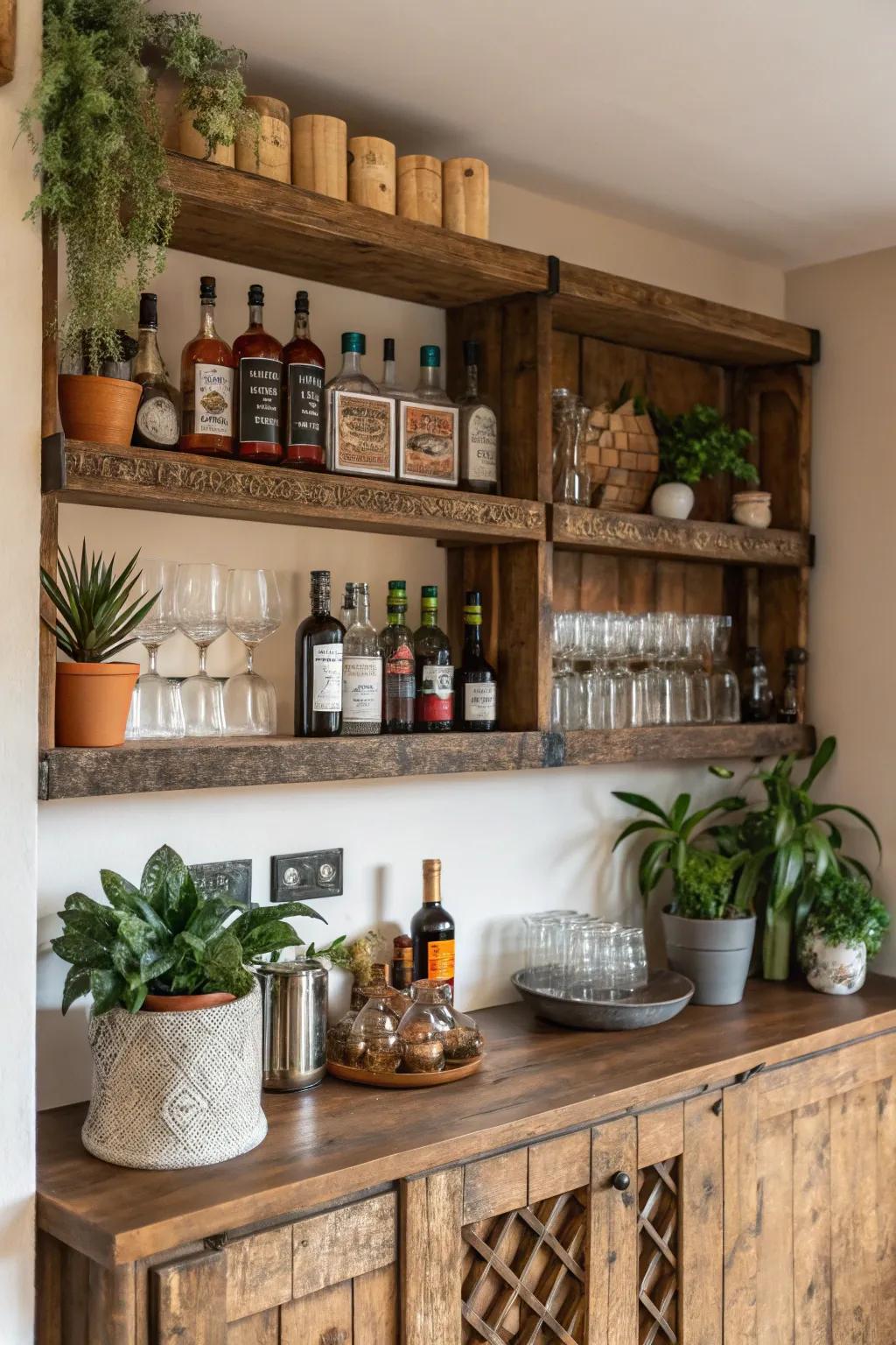 Recycled timber boards contribute individuality to your bar.