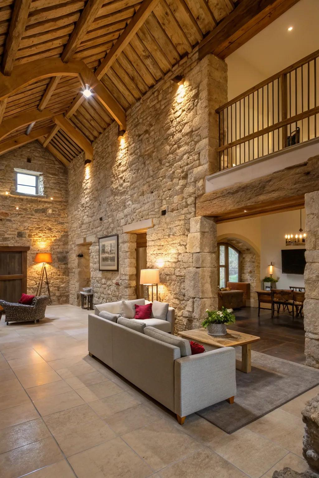 Rock facades preserve the countryside essence in barn revivals.