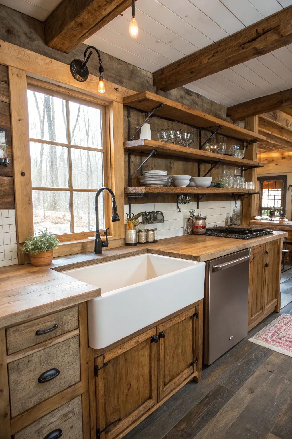 A farmhouse sink combines useful functionality with traditional flair.
