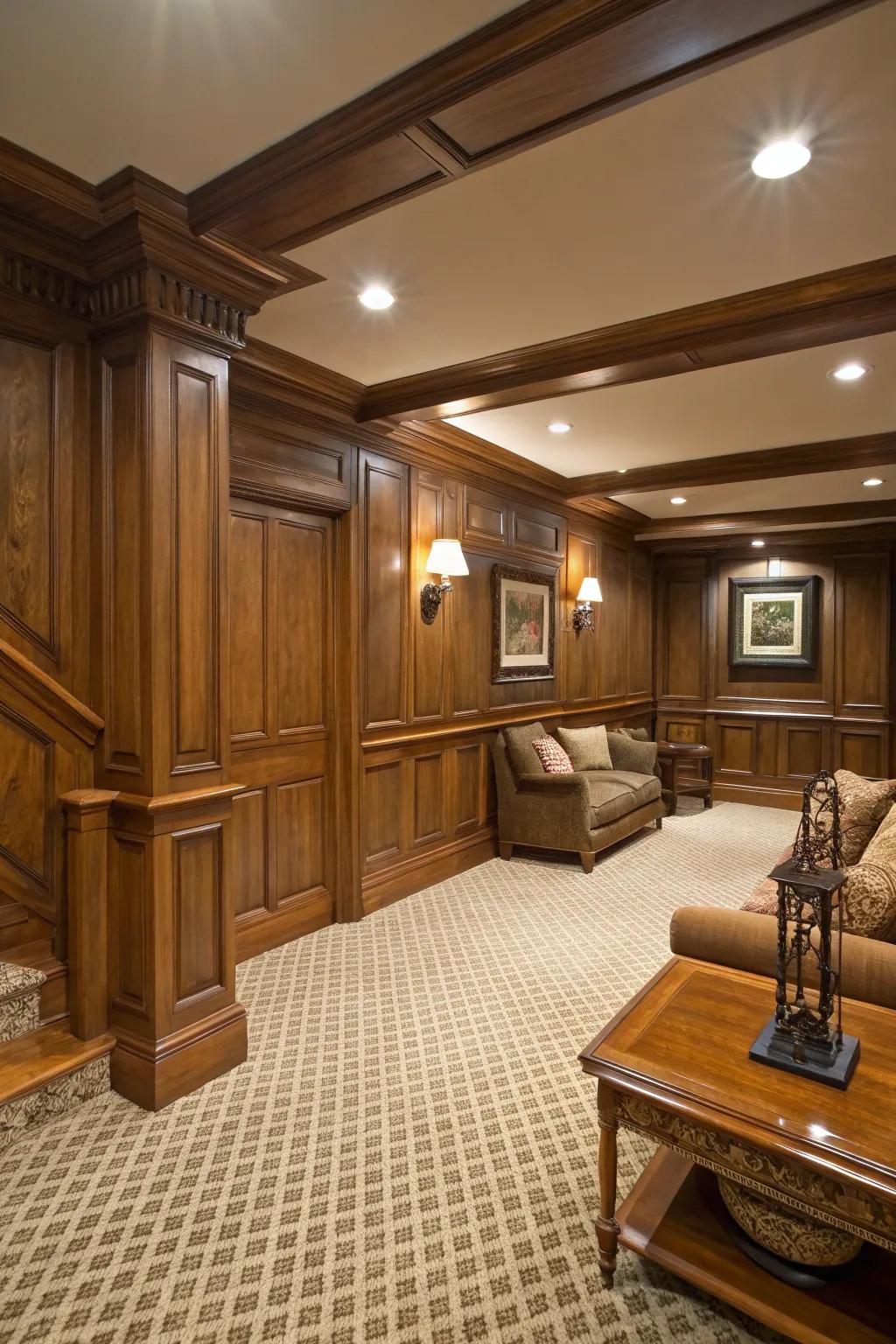 Wainscoting gives basement spaces a timeless elegance.