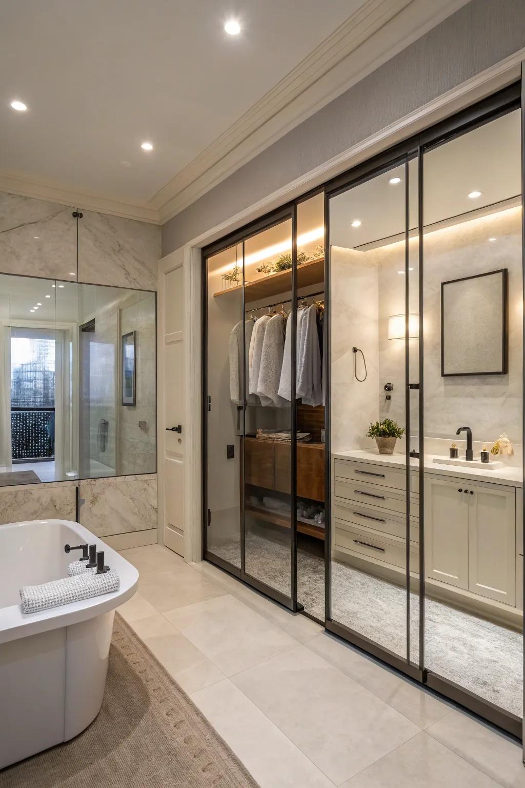 Glass doors bring a sense of refinement and spaciousness.