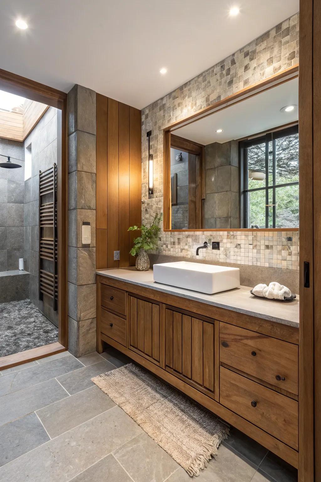 Blend resources to contribute surface interest and profundity to your restroom layout.