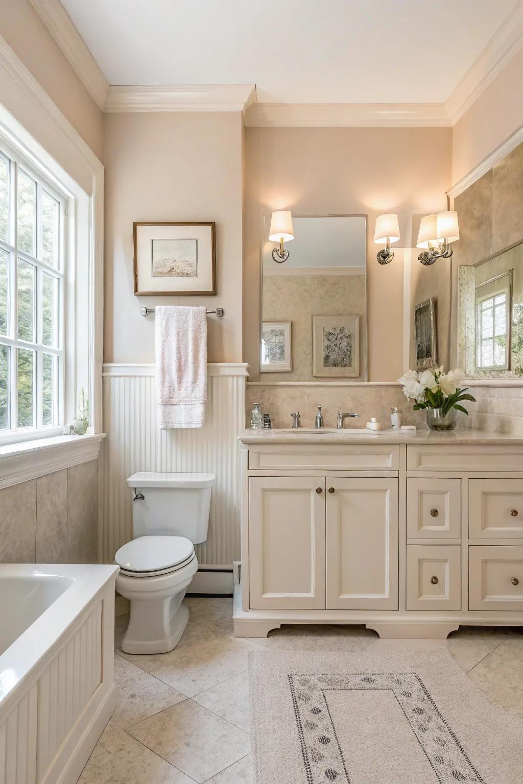 Neutral trim fosters a tranquil, spa-inspired setting.