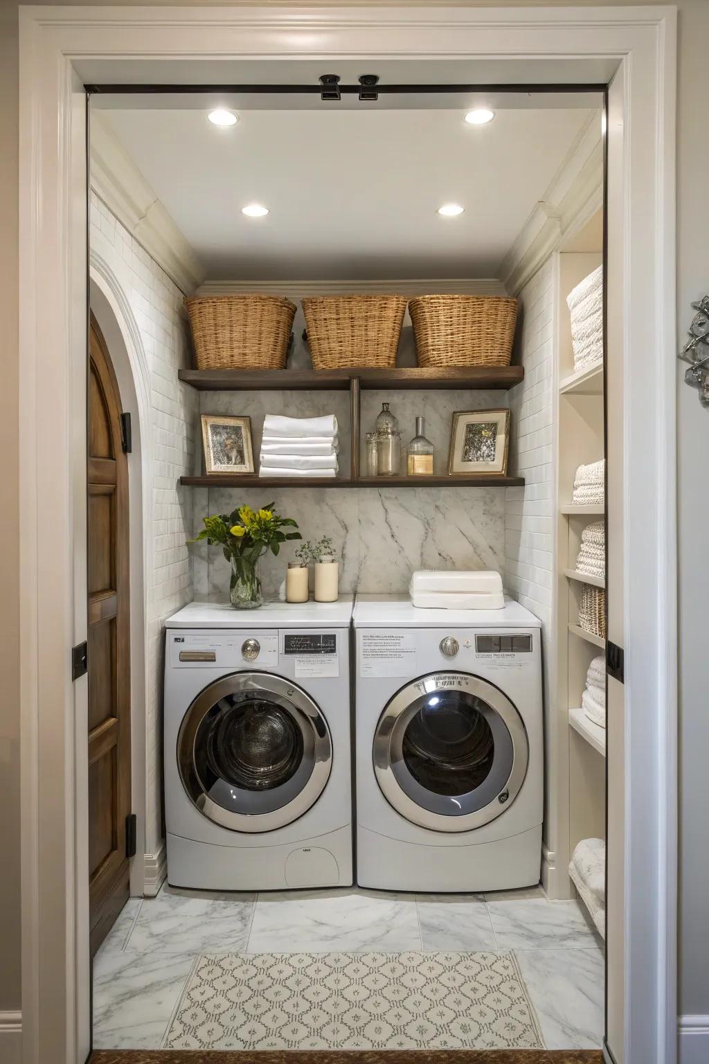 Strategic placement of laundry appliances within a designated alcove.