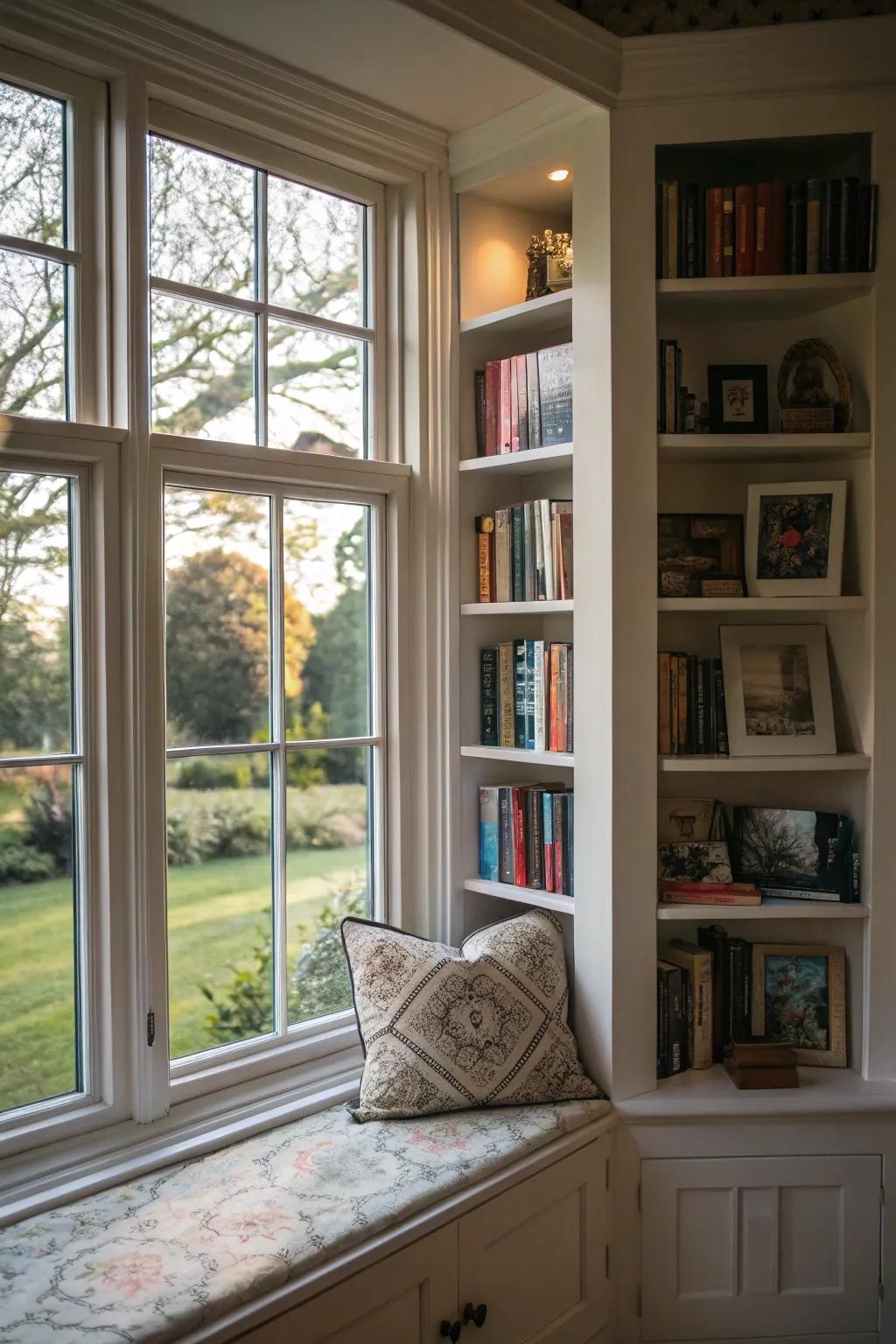 Wall-mounted displays transform your bay window into an artistic exhibition.