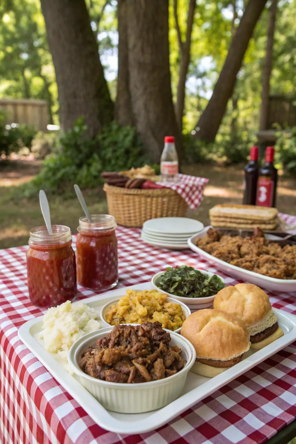 An inviting and cozy Southern Comfort BBQ arrangement.
