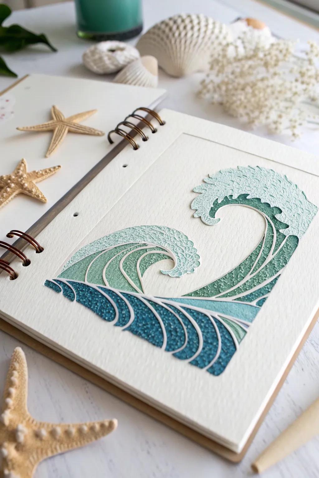 Seize the ocean's cadence utilizing minimalist crest clippings, transforming your scrapbook into a tranquil coastal haven.
