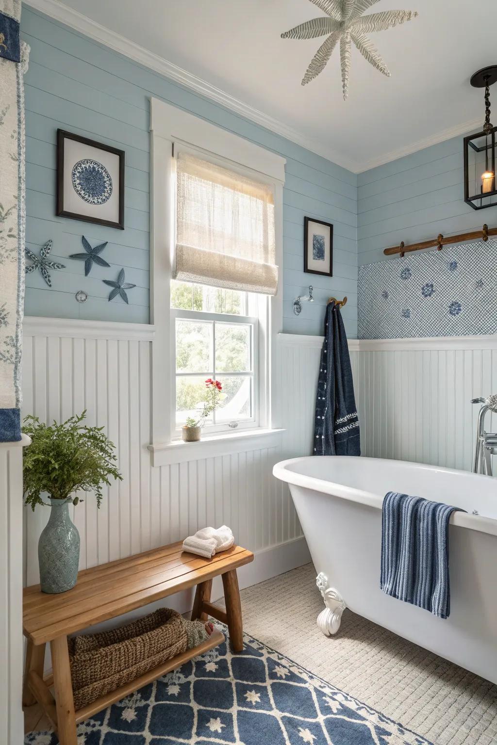 Achieve a beach-like sensation using coastal-themed decorative panel design.
