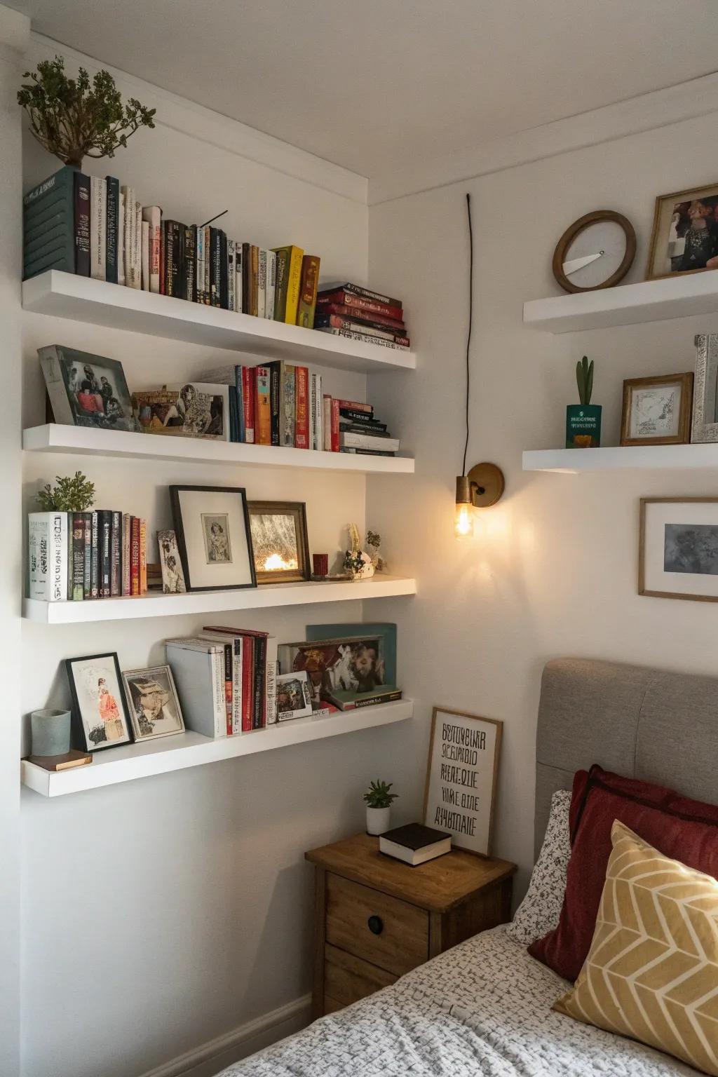 Shelving provides useful storage as well as display.