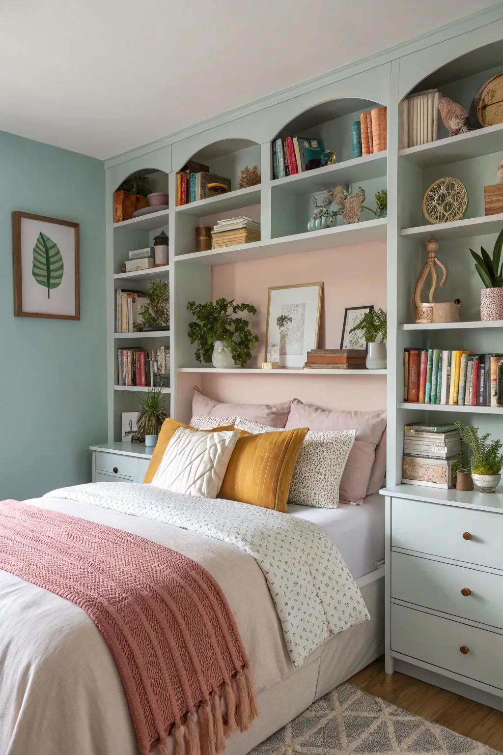 Color coordination elevates the aesthetic charm of shelf displays.