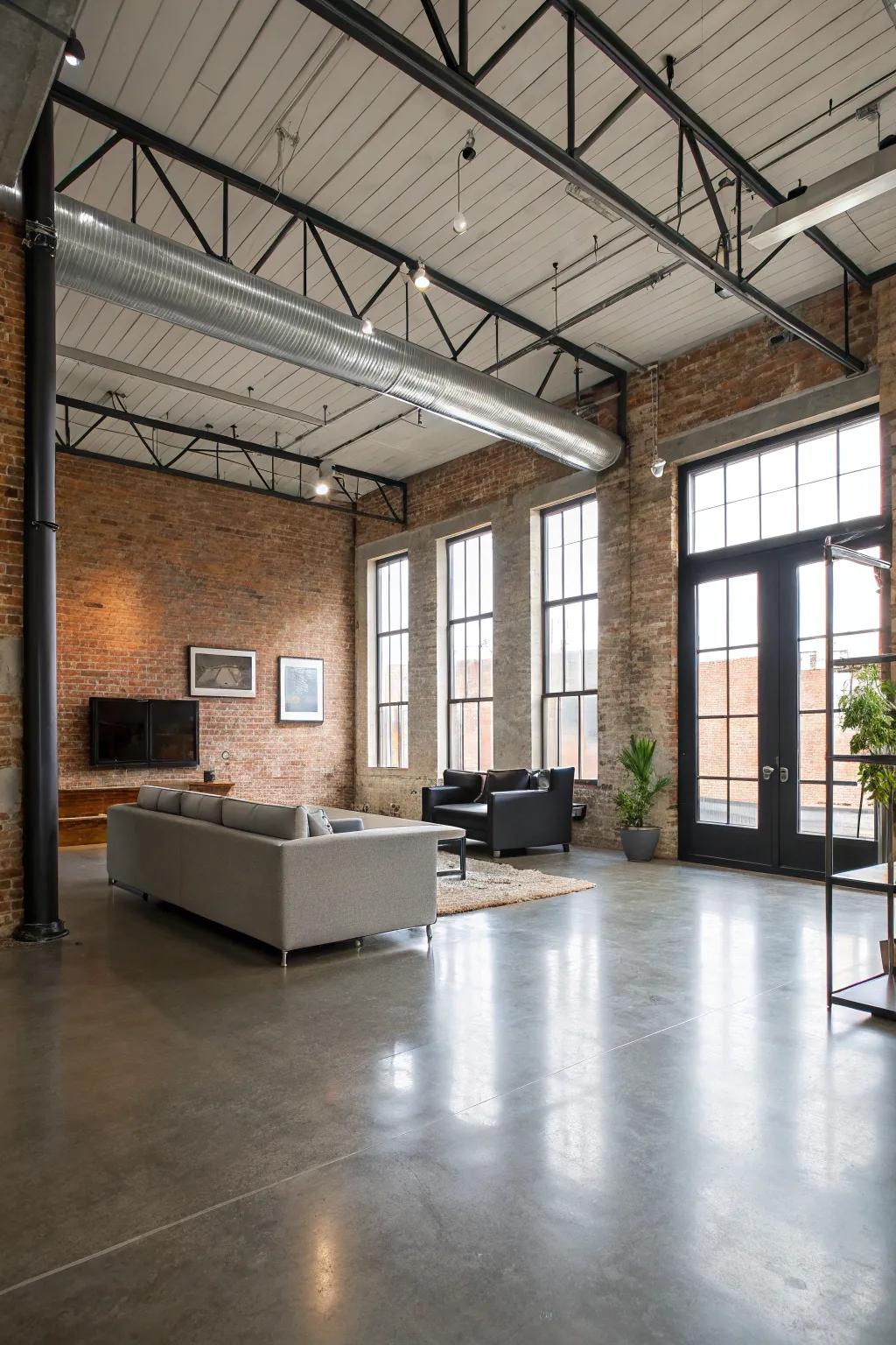 Concrete floors deliver a polished, industrial-chic vibe.