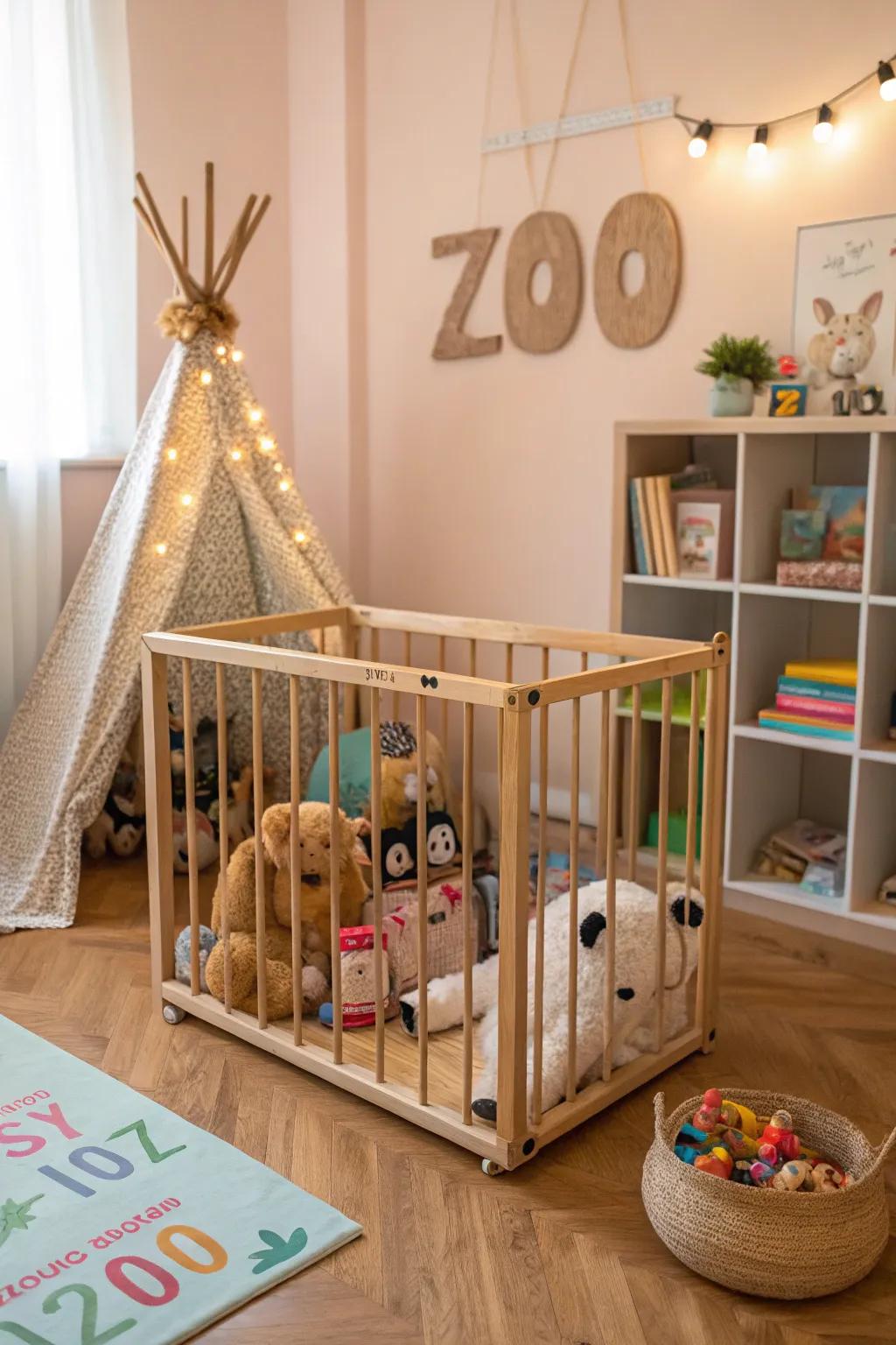 A creative 'park' introduces a distinctive style for keeping stuffed animals.