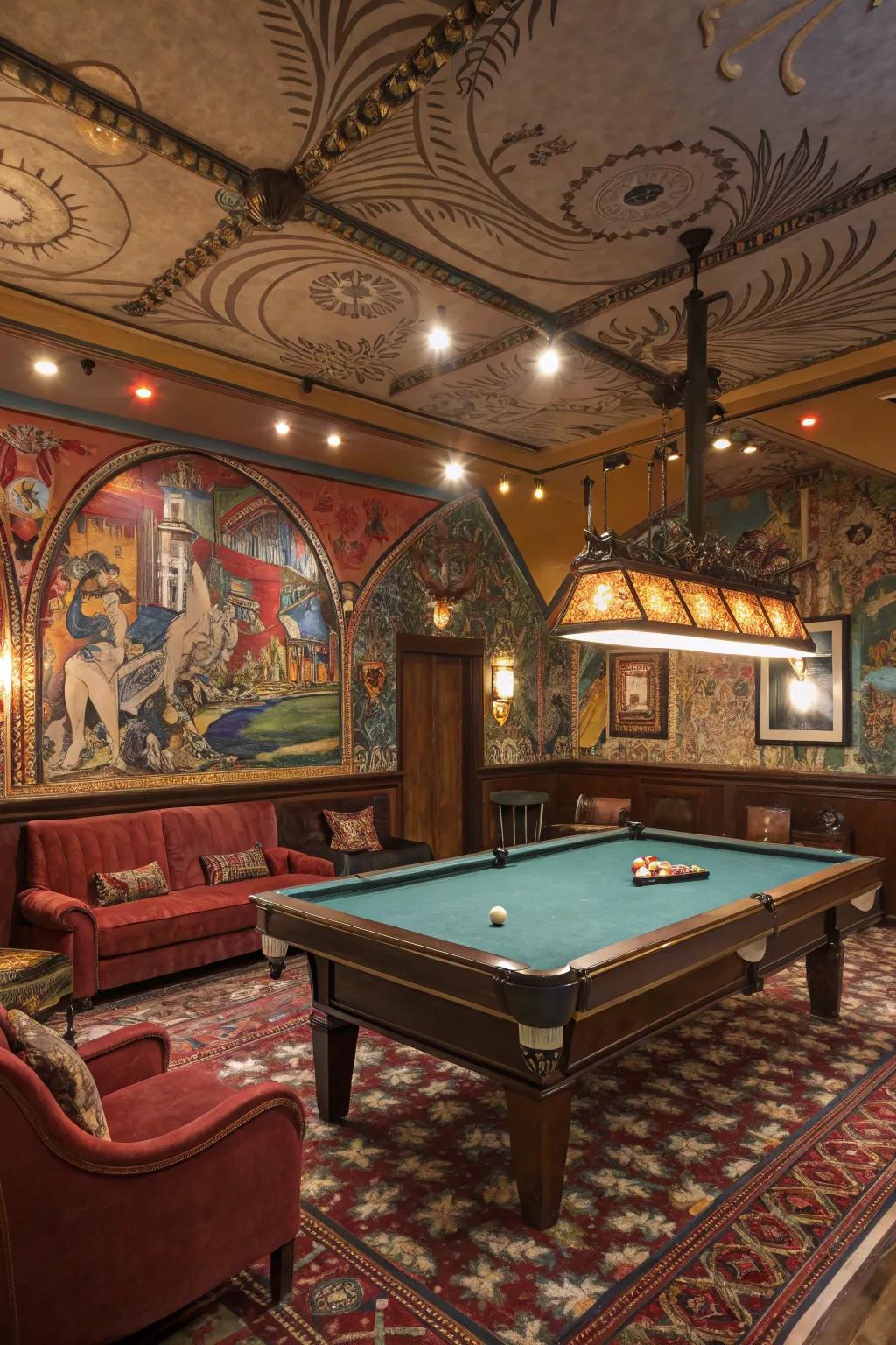 Artistic walls infuse personality into your billiard space.