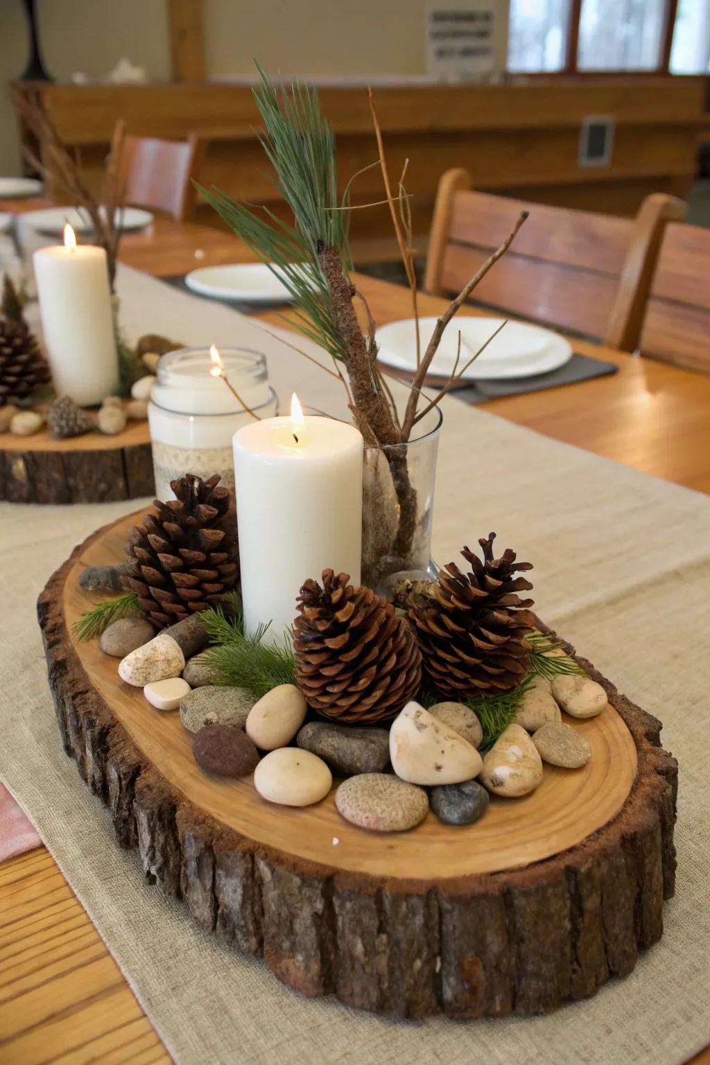 Countryside timber touches impart coziness and texture to your festivity.