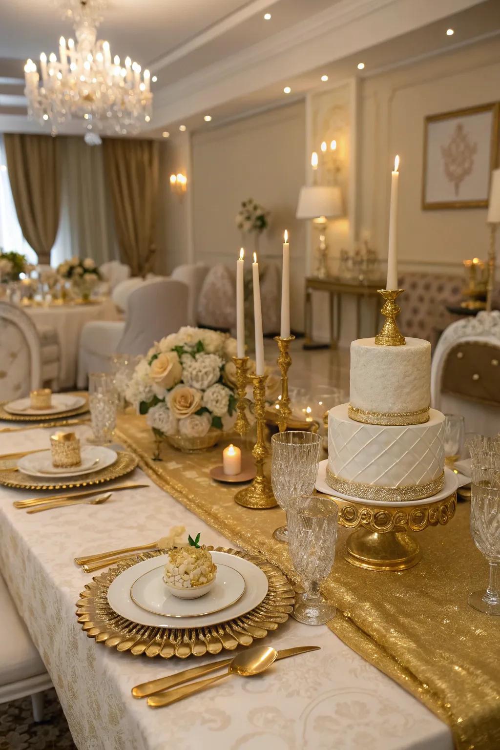 Auric accents bestow an element of extravagance to the birthday dining setup.